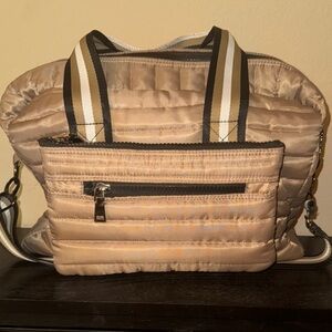 THINK‎ ROYLN Nylon Tote Tan Neutral with Black and White